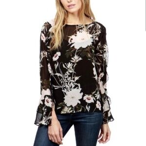 Lucky Brand Black Floral Floral long Sleeve Blouse Top Medium